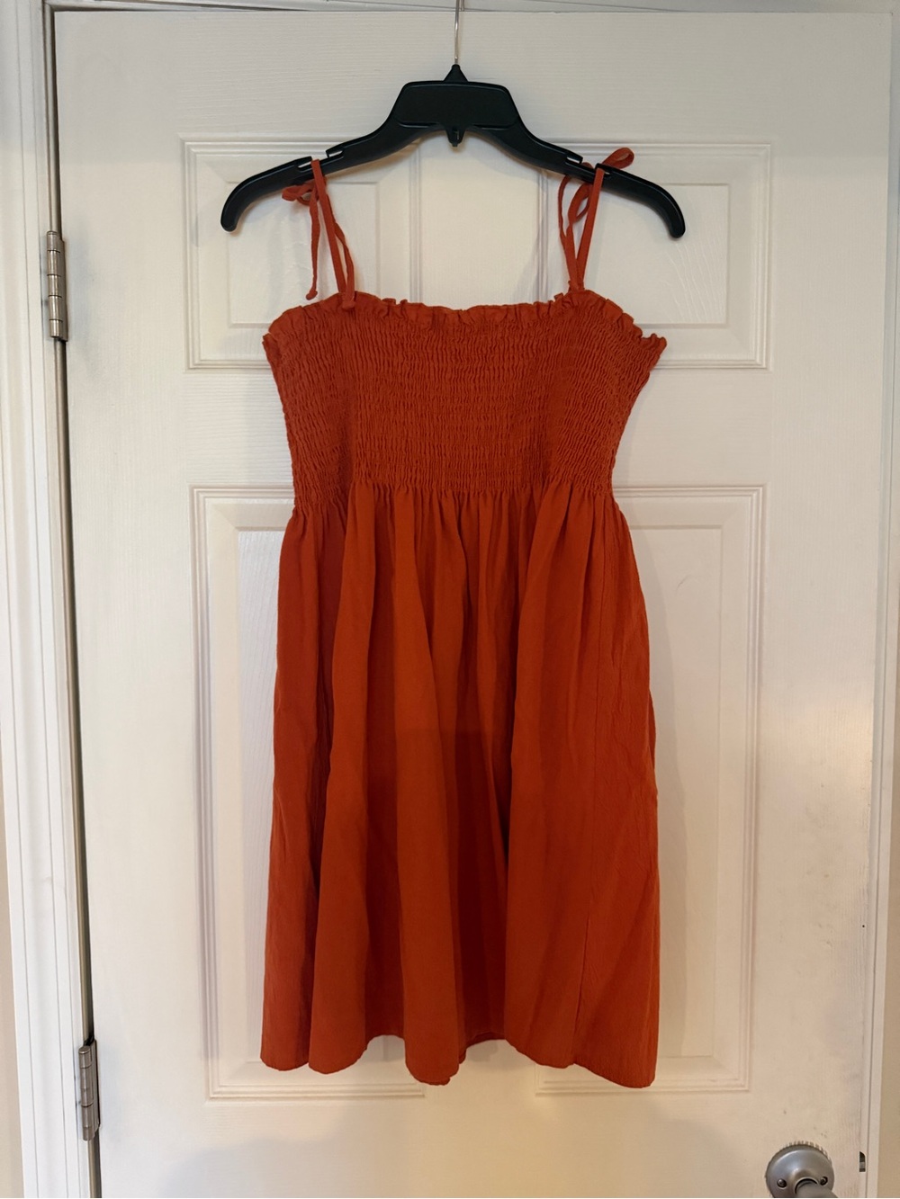 ROMWE Rust-Orange Smocked Button-Front Mini Dress - Picture 2 of 3